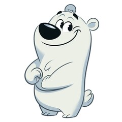 Fototapeta premium Cute Polar bear dressed in a knitted hat and scarf. AI generated.