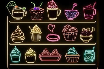 An eye-catching neon hot chocolate bar menu design isolated on a black backdrop, creating a bold and vibrant display.
