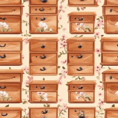 Vintage Floral Wooden Drawers Pattern