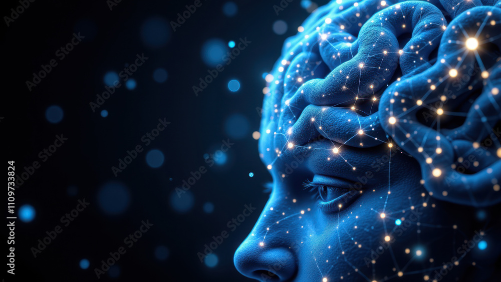 Poster this stock image depicts a stylized representation of artificial general intelligence with glowing s