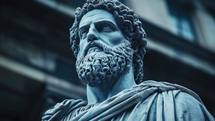 Close-up of a Classical Figure in Armor and Draped Robes with a Regal Posture