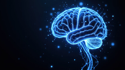 Fototapeta premium Artificial General Intelligence represented by a glowing brain with digital effects.