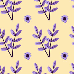 seamless pattern Twig, leaves, in purple color, vector
