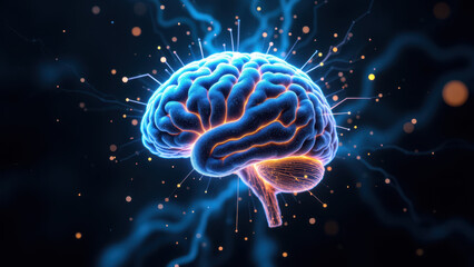 Fototapeta premium AGI-inspired futuristic brain with lightning bolts.