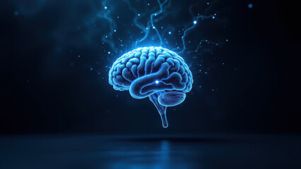 Fototapeta premium Illustration of a human brain with electric lines emanating from it, representing advanced thinking or artificial intelligence.