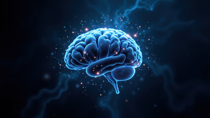 "Illustration of a human brain with lightning bolts around it, symbolizing advanced artificial general intelligence (AGI)."