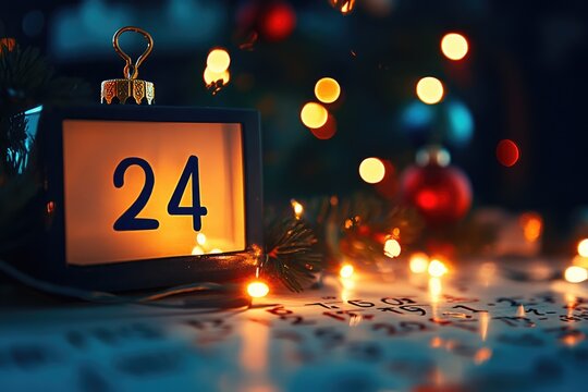 Charming Christmas Eve Celebration: December 24th Marked on Cozy Calendar with Festive Decor and Twinkling Lights
