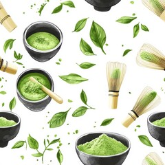 Matcha Tea Pattern - Exquisite Green Tea Illustration