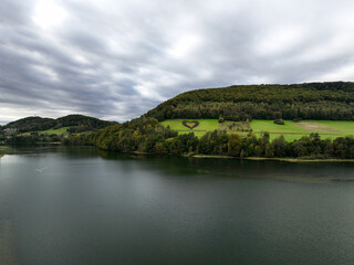 Fototapeta premium View from a drone of Lake Solina and the surrounding area.