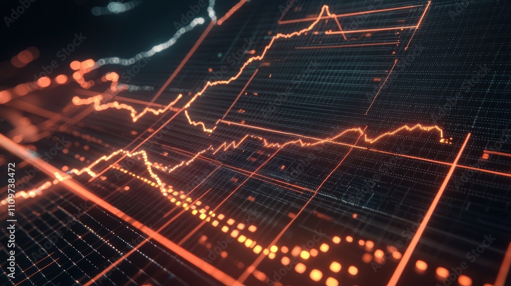 Poster futuristic 3d line graph depicting global cloud storage surge with neon elements