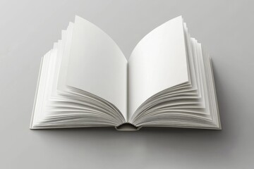Three-Dimensional Real White Paperback Book on a Subtle Grey Background