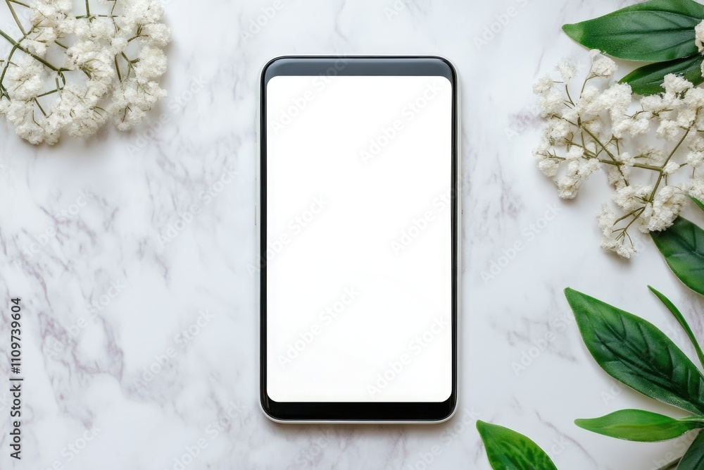 Poster isolated white mobile device with empty display on clean white backdrop