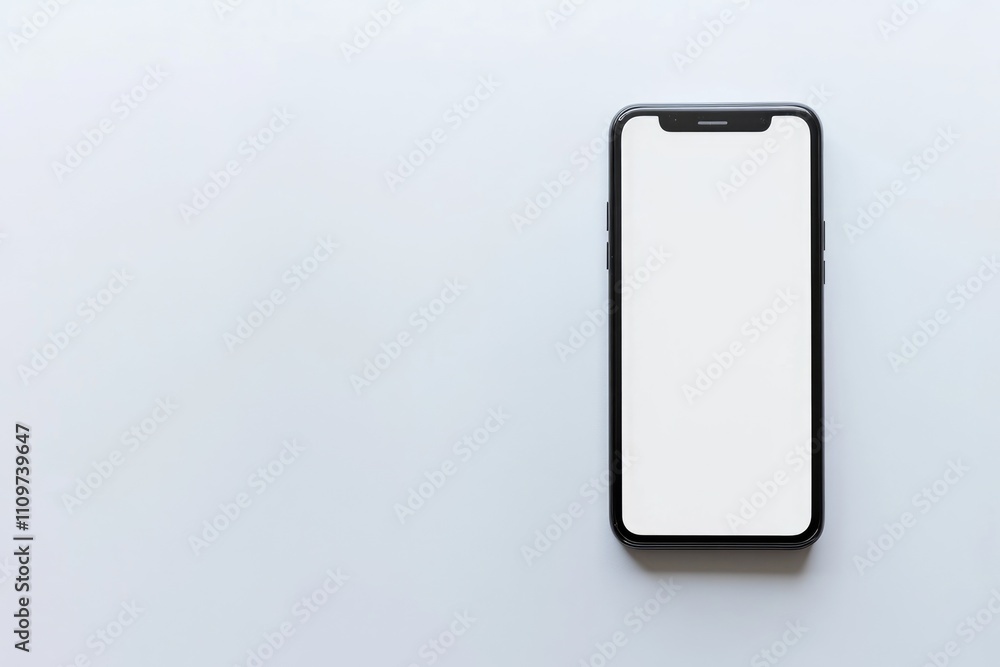 Poster minimalist white mobile device with empty display on pure white backdrop