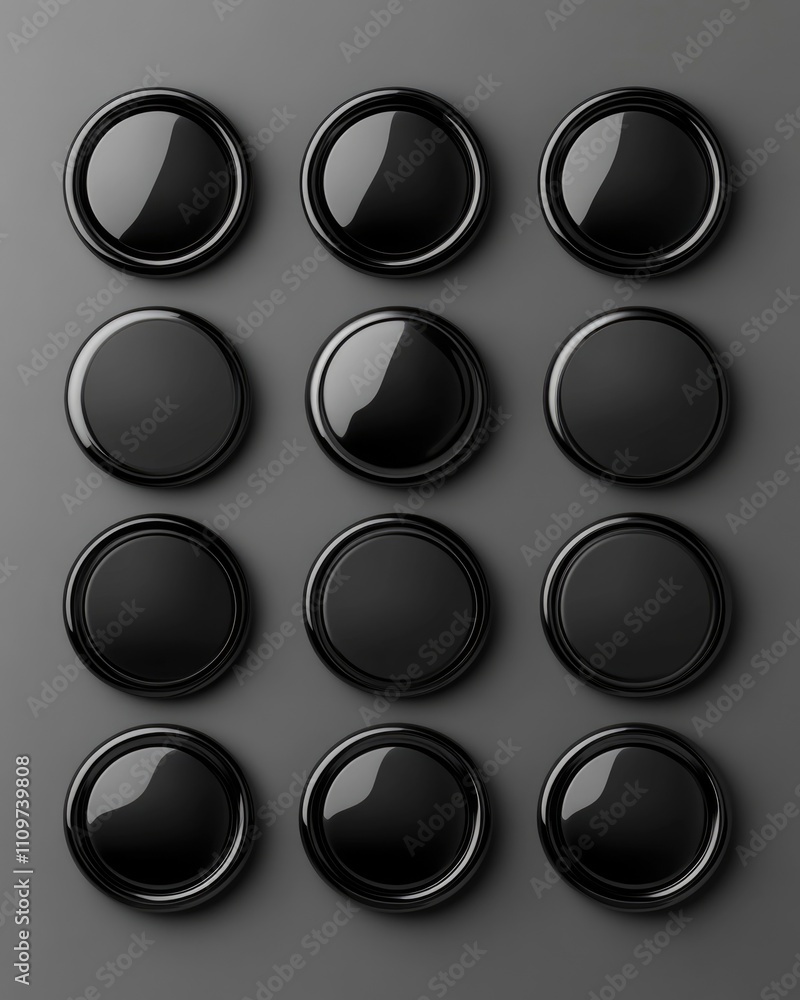 Poster three-dimensional black buttons: sleek round design for web and cyberspace applications