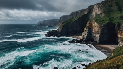 Fototapeta premium View of rocky shore and ocean waves