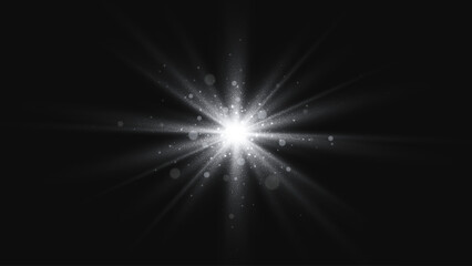 Silver light effect. Black and white glitter star. Vector background