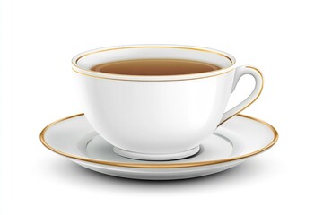 Fototapeta premium Elegant Porcelain Tea Cup and Plate Duo on a Crisp White Background with Gold Accents
