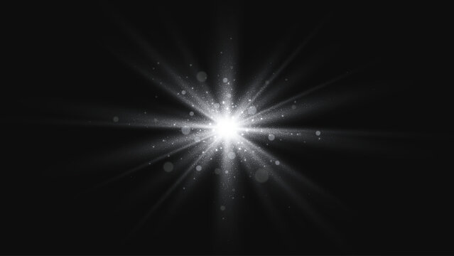 Silver light effect. Black and white glitter star. Vector background