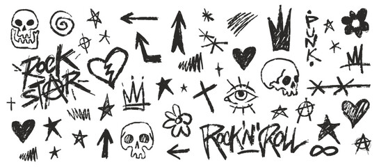 Rock star themed doodles featuring edgy designs