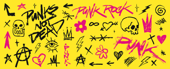 Vibrant punk rock themed artwork with bold designs