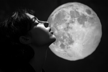 Naklejka premium Lunar Grandeur: Full Moon Illuminating the Celestial Canvas of the Night Sky