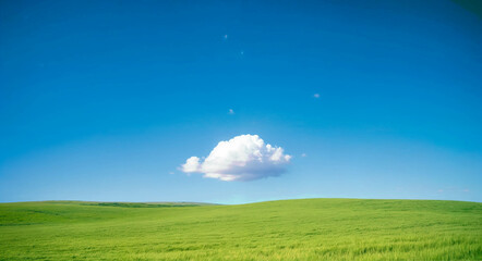 Fluffy white cloud over lush green field, Droptop serene landscape