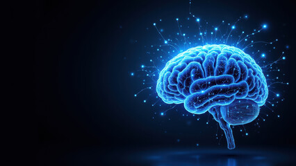 A conceptual image of a human brain with digital particles emitting from it, symbolizing artificial general intelligence (AGI) or advanced cognitive technology.