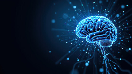 Illustration depicting a concept of Artificial General Intelligence with blue energy emanating from a human brain, symbolizing advanced technology and cognitive power.