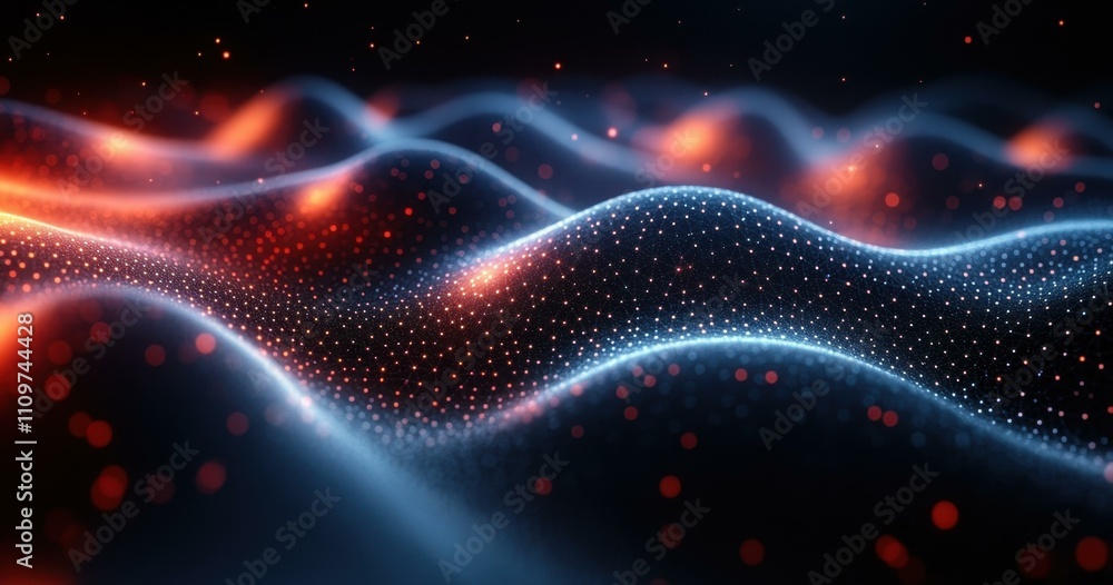Poster tech abstract glow. futuristic digital wave pattern with glowing particles representing data flow, t