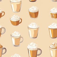 A Seamless Pattern of Whipped Coffee Drinks