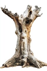 Fototapeta premium Majestic Tree Bark Showcased Against a Clear White Backdrop. Perfect for Summer Imagery Featuring Bold Roots and Sturdy Trunks.