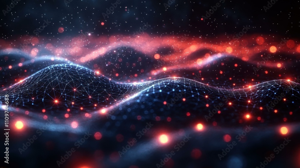 Aufkleber an web-like pattern dynamic web-like structure composed of glowing nodes and lines in a dark setting