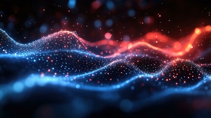 Light Motion Flow. Abstract digital waves flowing with glowing particles, futuristic technology background, perfect for presentations, tech websites, science projects, vibrant blue and red colors, dy