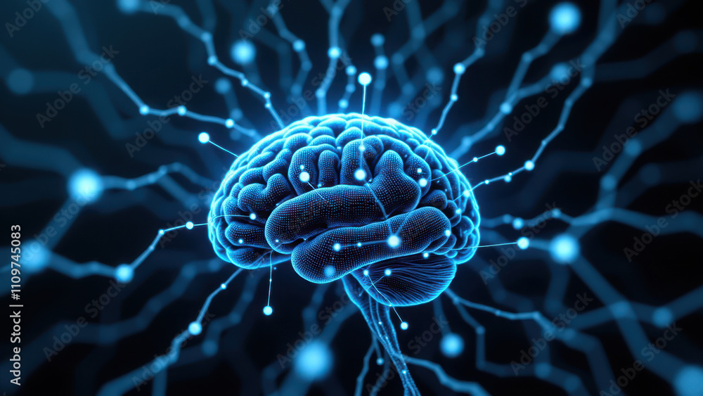 Aufkleber an artistic representation of artificial general intelligence with a glowing brain surrounded by int