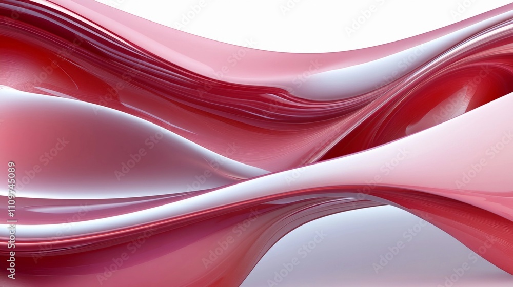 Poster flowing waves of vibrant red and white colors create a dynamic abstract design