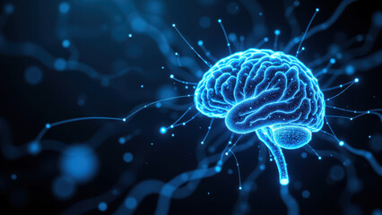 Digital illustration showcasing the concept of Artificial General Intelligence with a stylized human brain.