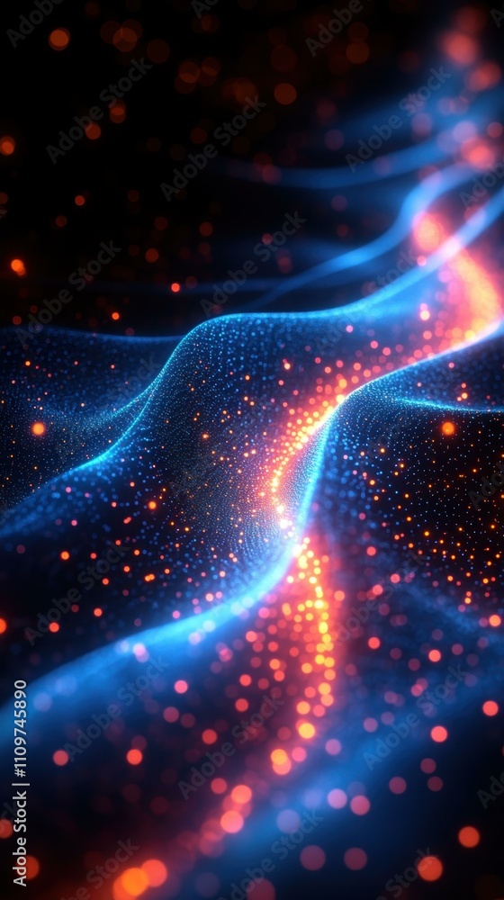Poster the data points abstract digital composition of undulating lines data points and waveforms in blue a