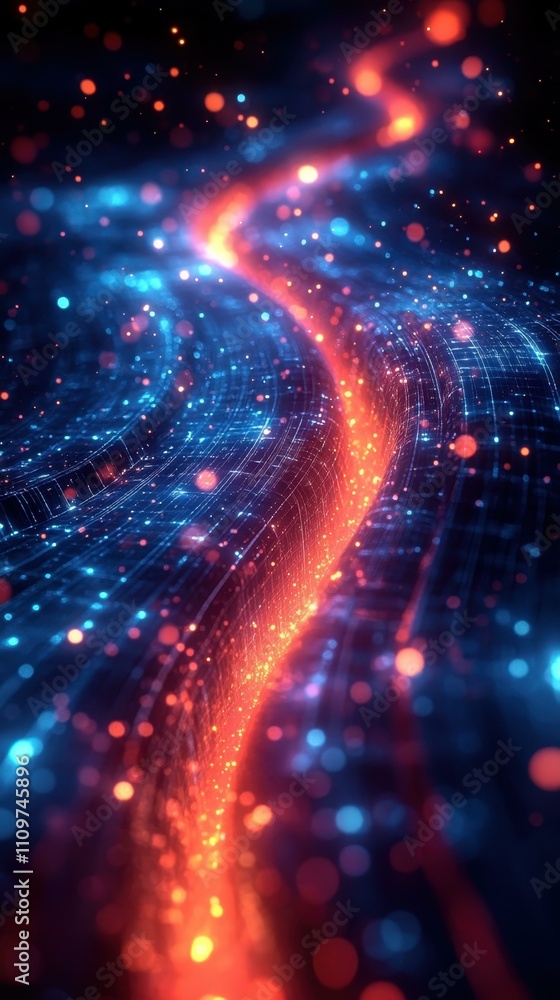 Poster the dynamic effect abstract composition of vibrant colors flowing lines and glowing particles in a d