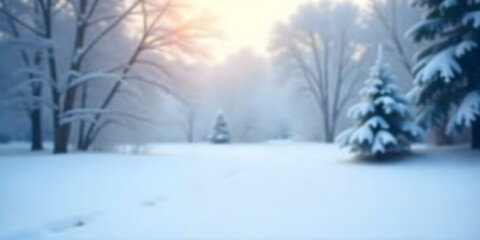 Obraz premium A blurred, snowy winter landscape with a soft, hazy background