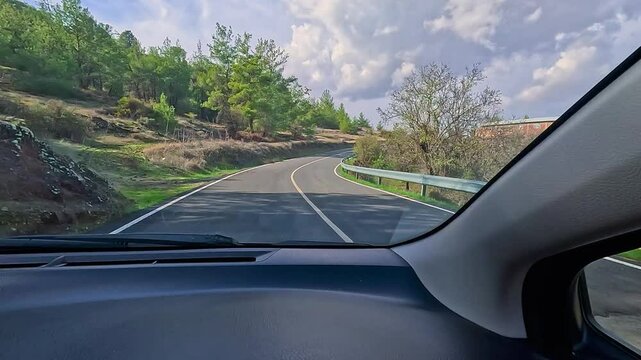 Driving through Troodos mountains alpine forest temperate Mediterranean 