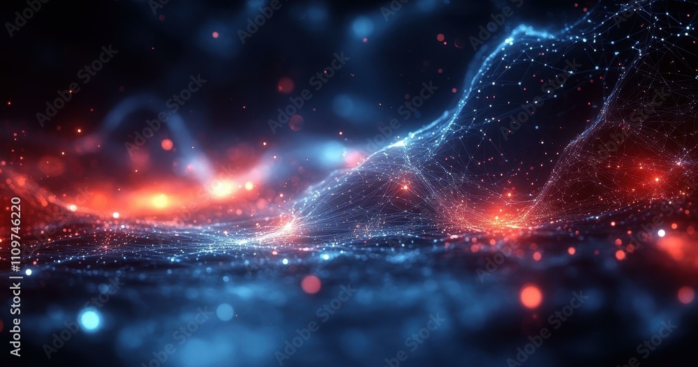 Poster a mesh network glowing nodes and lines forming a dynamic web-like mesh with a gradient effect