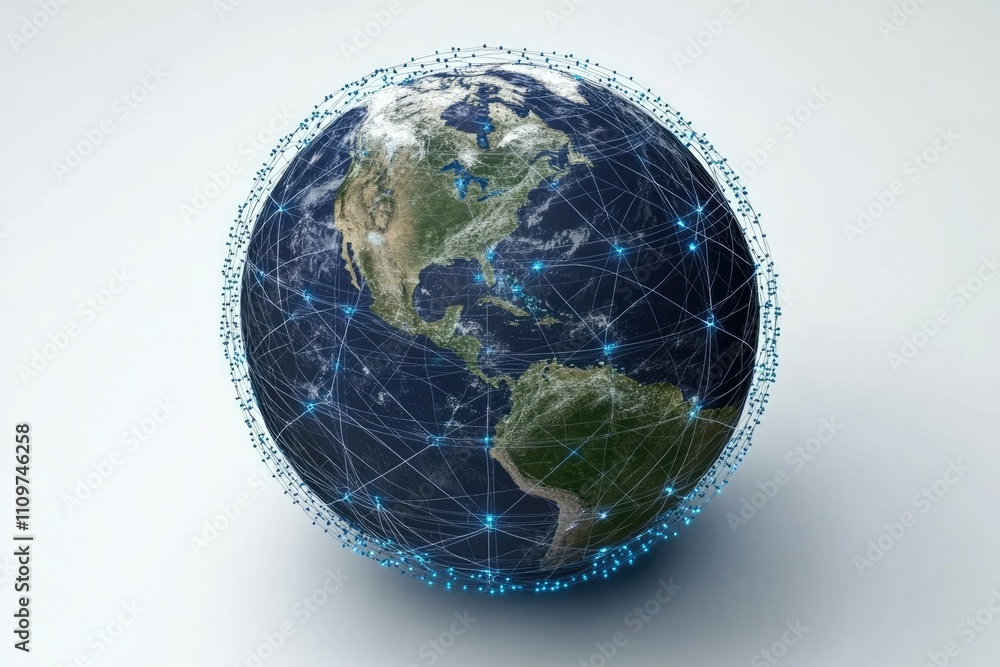 Poster interconnected globe: 3d visualization of earth's global network for international communication and