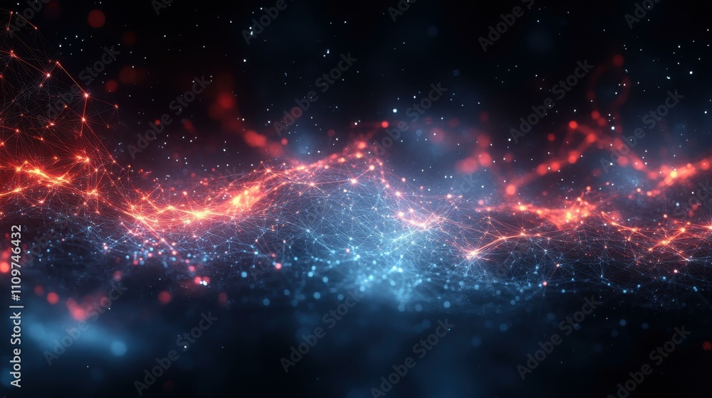 Aufkleber tech network visualization. futuristic glowing network connections with digital particles and light 