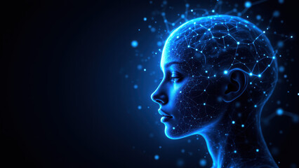 Computerized human head with blue glow representing advanced thought processes indicative of Artificial General Intelligence.
