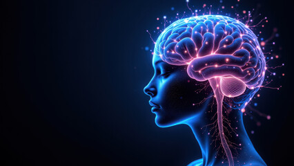 Obraz premium This is a visually striking image representing Artificial General Intelligence (AGI) with a human's head being composed of circuitry and digital elements.