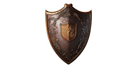Antique Bronze Shield With Engraved Details Isolated on Transparent Background