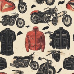 Sewing fabric with Vintage Motorcycle and Leather Jacket Seamless ...