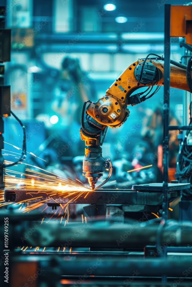 Aufkleber autonomous welding robot in action at high-tech factory with human supervision