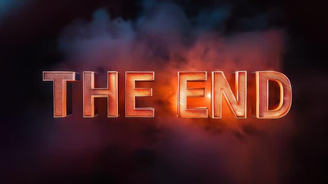 A close up of a text that reads the end with a cloud of smoke