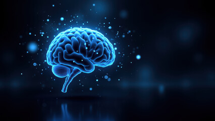 Fototapeta premium A detailed illustration of a human brain with an intricate neural network, symbolizing artificial intelligence or mental cognition.